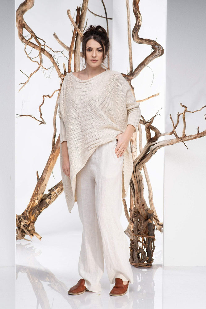 Asymmetric Knit Sweater in Cream - Visibleart
