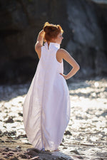 Cowl Neck Linen Dress in White - Visibleart